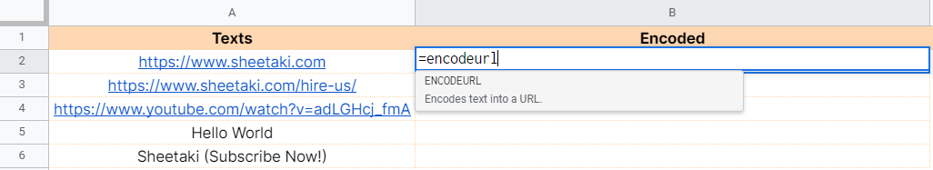 How to use ENCODEURL function in Google Sheets