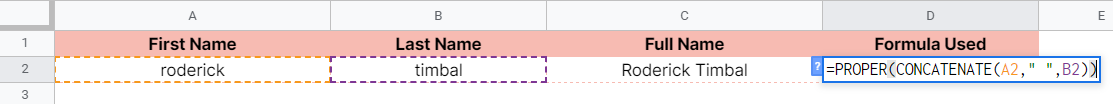 How to use PROPER function in Google Sheets