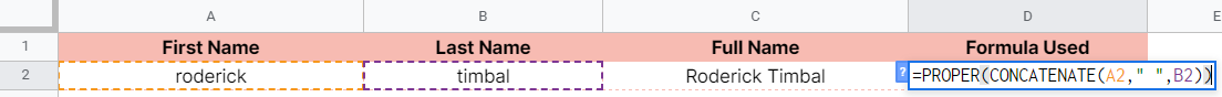 How to use PROPER function in Google Sheets