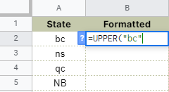 How to use UPPER function in Google Sheets