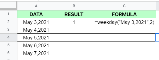 How to use WEEKDAY function in Google Sheets
