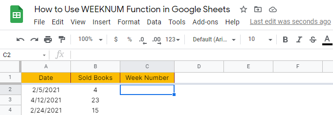 How to use WEEKNUM function in Google Sheets