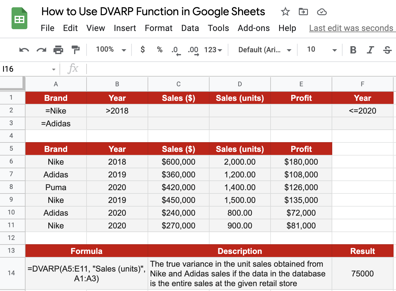 DVARP function in Google Sheets
