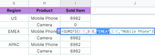 How to use SUMIFS function in Google Sheets
