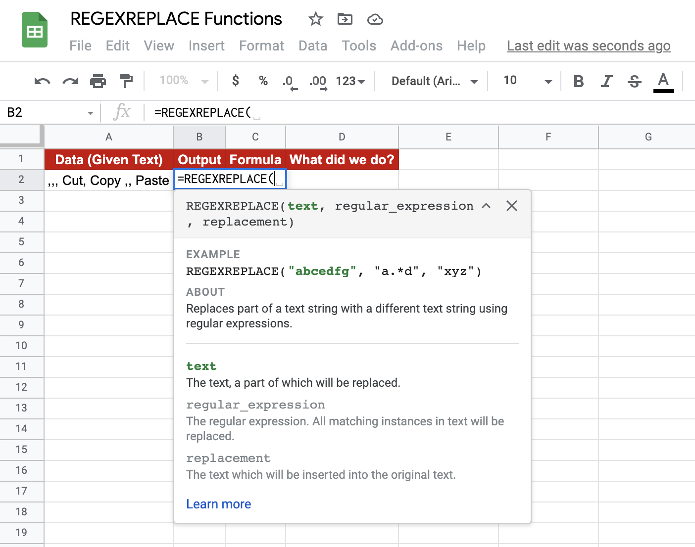 REGEXREPLACE Function in Google Sheets