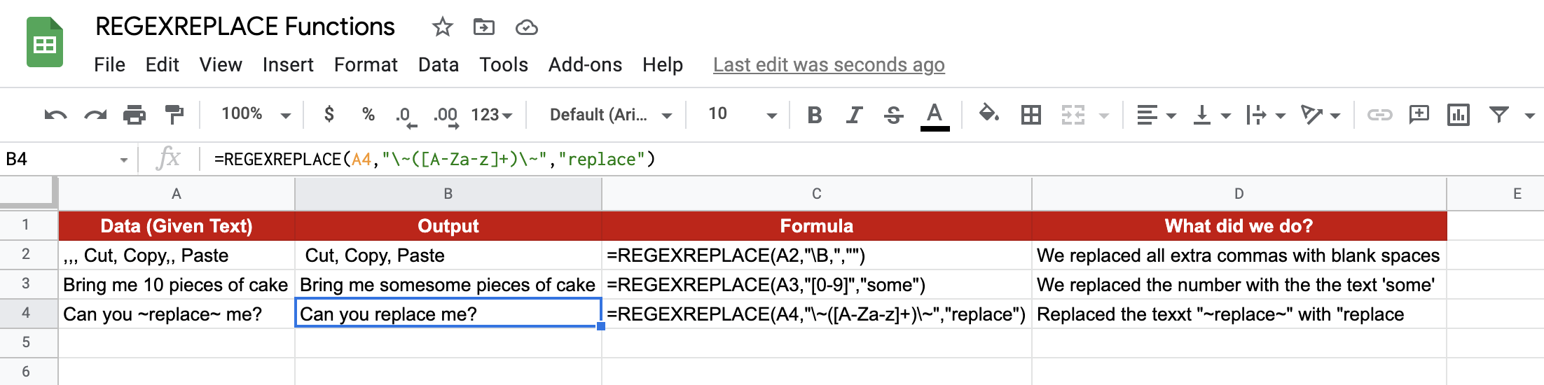 REGEXREPLACE Function in Google Sheets