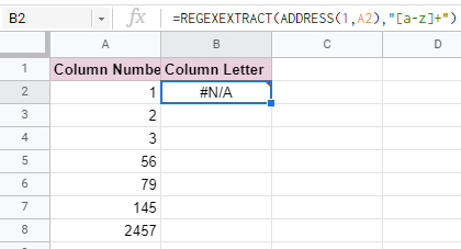 How to Get Column Letter in Google Sheets
