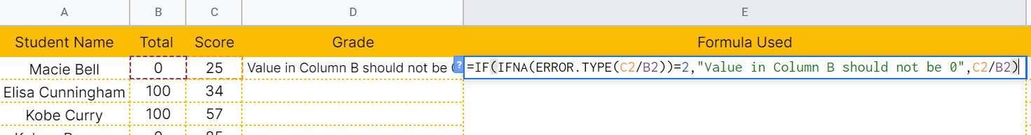 How to use ERROR.TYPE function in Google Sheets