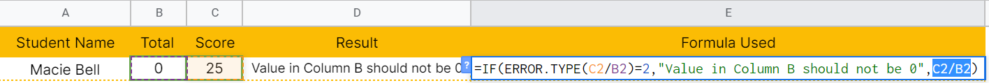 How to use ERROR.TYPE function in Google Sheets