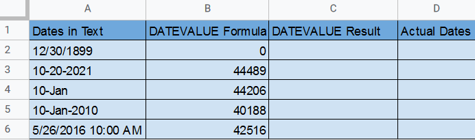 DATEVALUE Function in Google Sheets