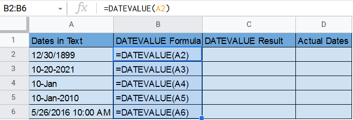 DATEVALUE Function in Google Sheets