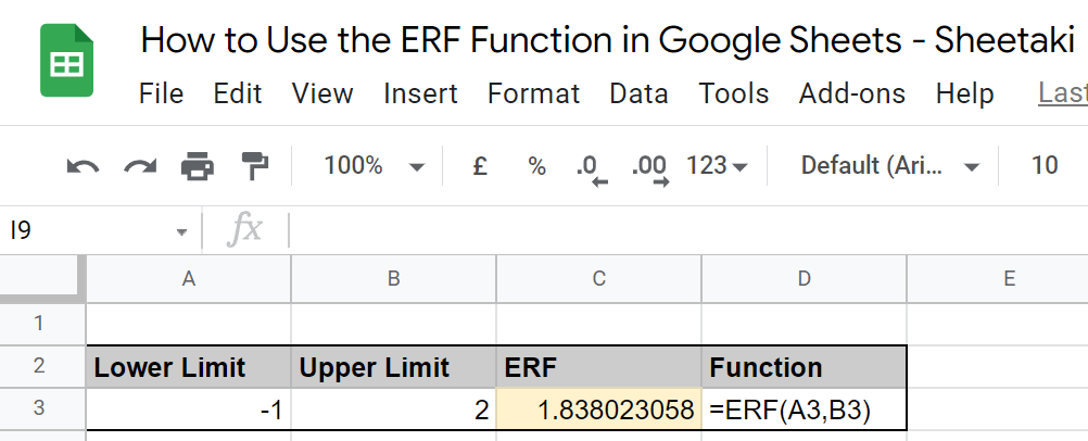ERF Function in Google Sheets with Upper Limit
