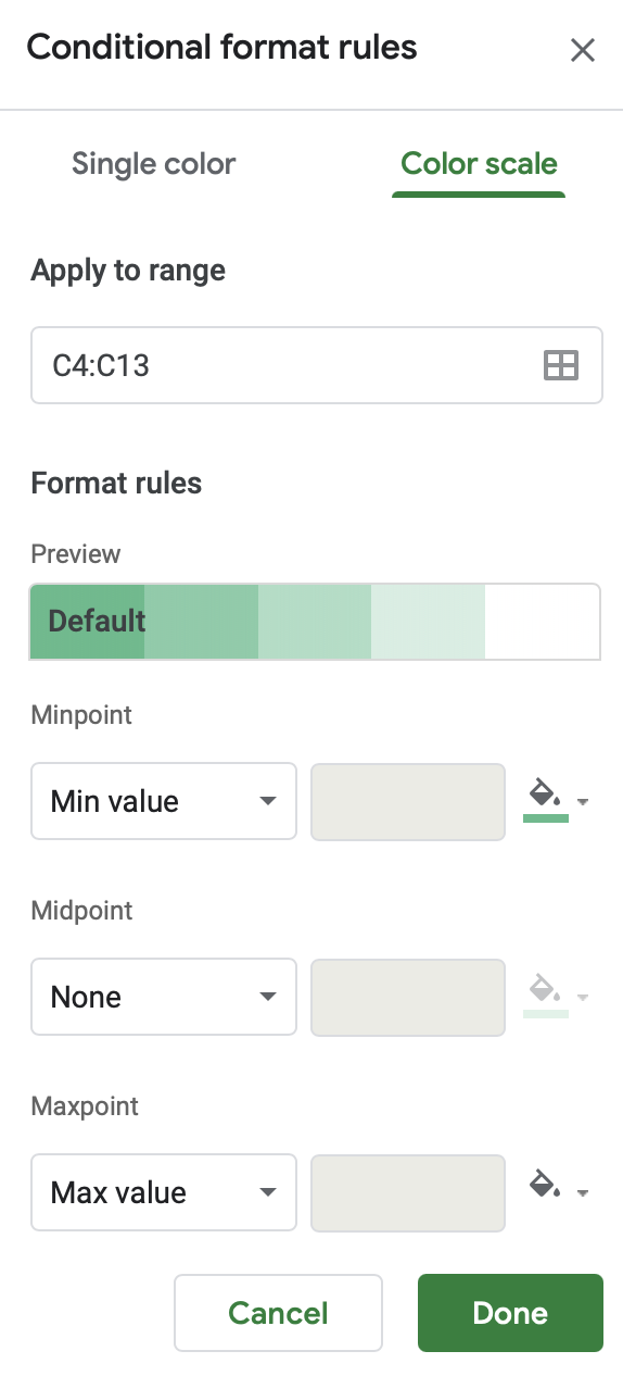 How to Apply a Color Scale Based on Values in Google Sheets