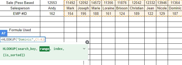 How to use HLOOKUP in Google Sheet