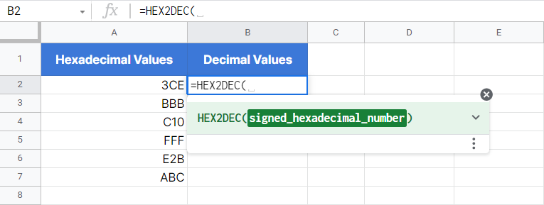 Initiating the HEX2DEC function