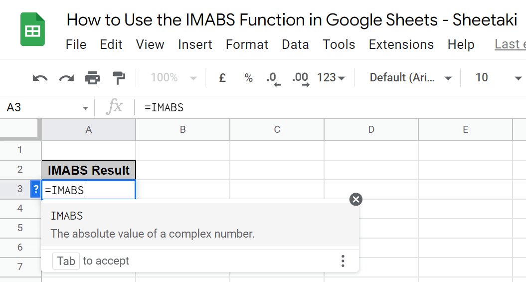 Write IMABS Function in Google Sheets 