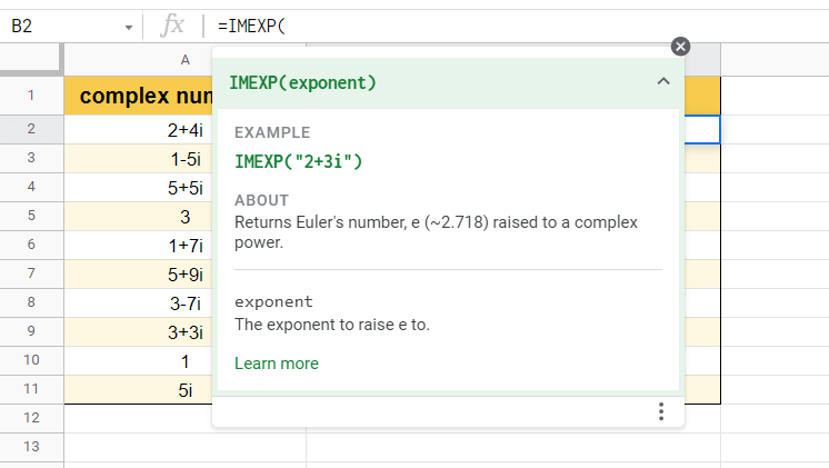 Typing IMEXP Function in Google Sheets into the Formula Bar