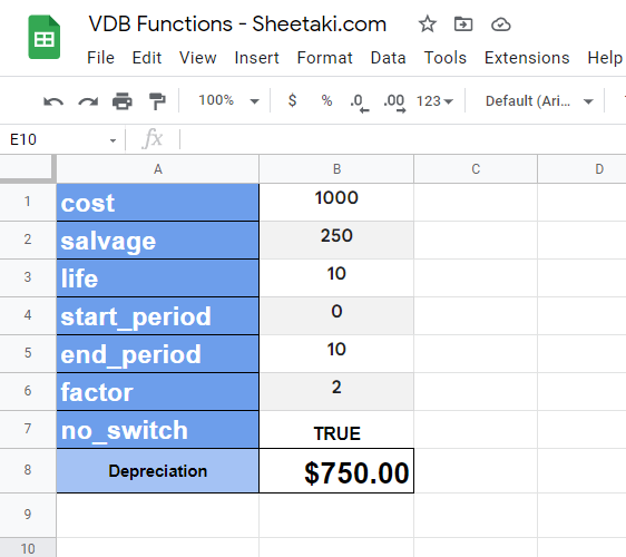 Another calculation using VDB formula