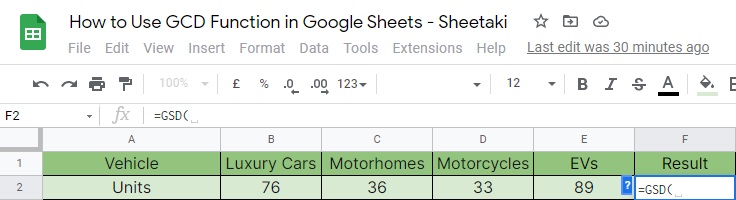 Google Sheet - Greatest Common Divisor 
