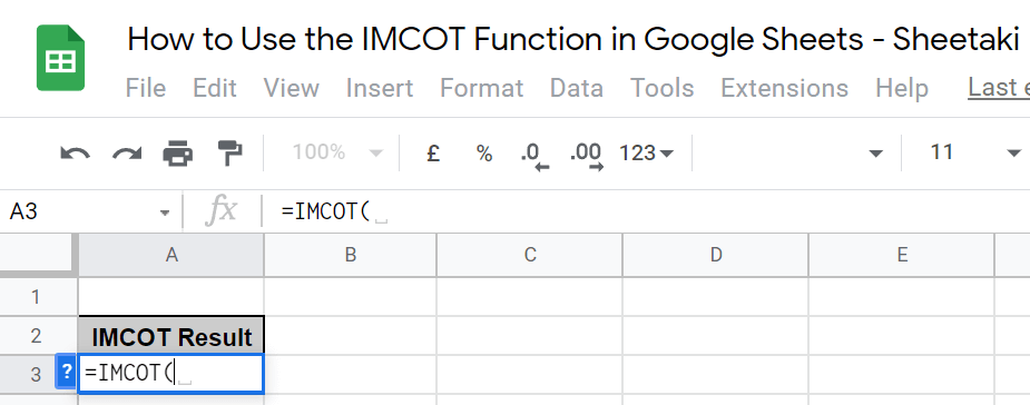 Select IMCOT Function in Google Sheets