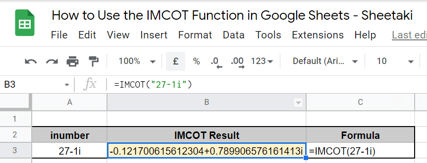 Final Result IMCOT Function in Google Sheets