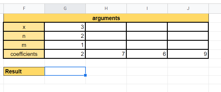 Selecting cell to use our SERIESSUM Function in Google Sheets