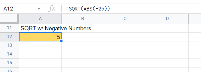 Workaround to using SQRT Function in Google Sheets with negative numbers
