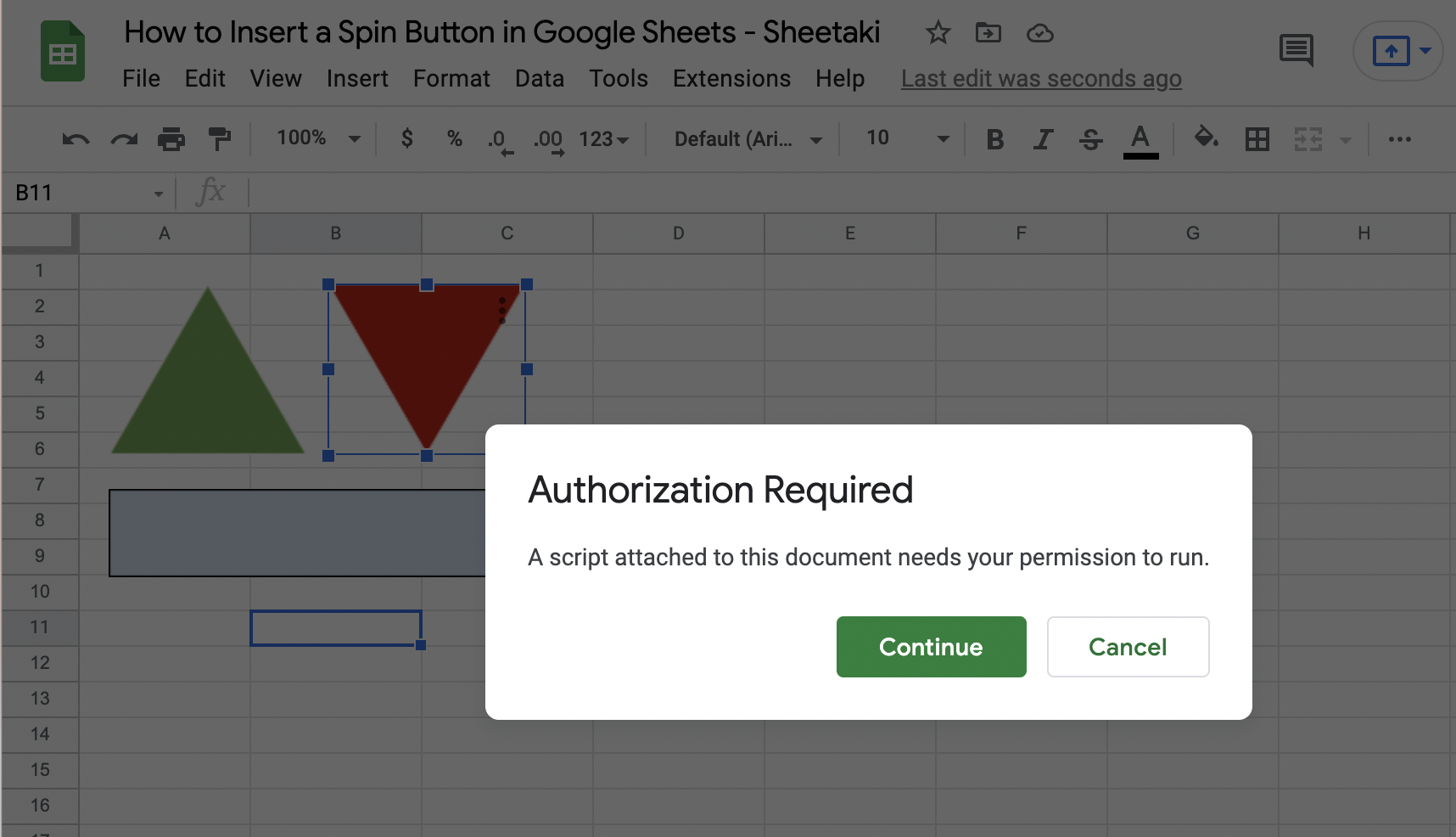 Spin Button in Google Sheets