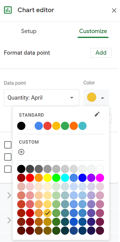 format individual data points in Google Sheets by selecting a color