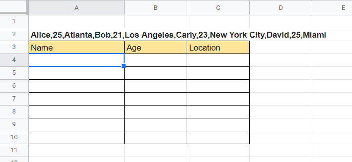 Select the cell to place our formula so we can Replace Every Nth Delimiter in Google Sheets