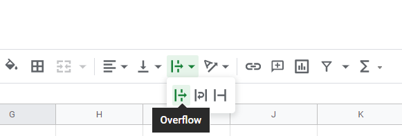 Overflow text in Google Sheets