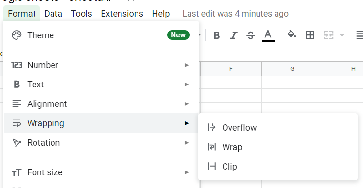 Overflow text in Google Sheets