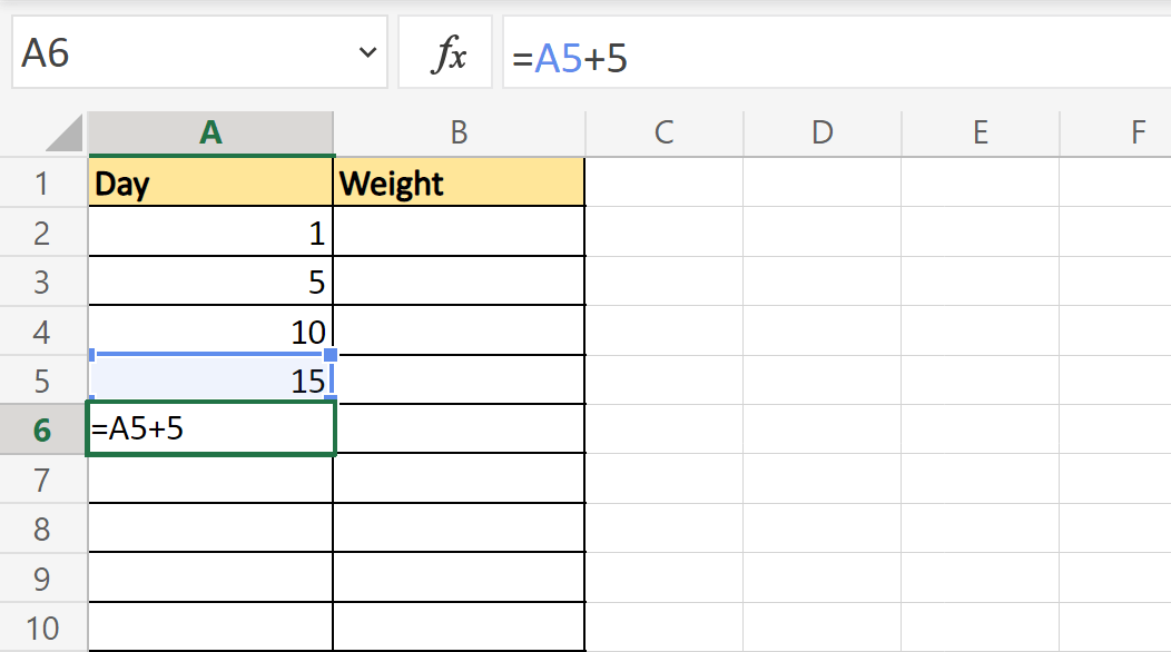Add a constant increment using a formula to fill increment cells in Excel