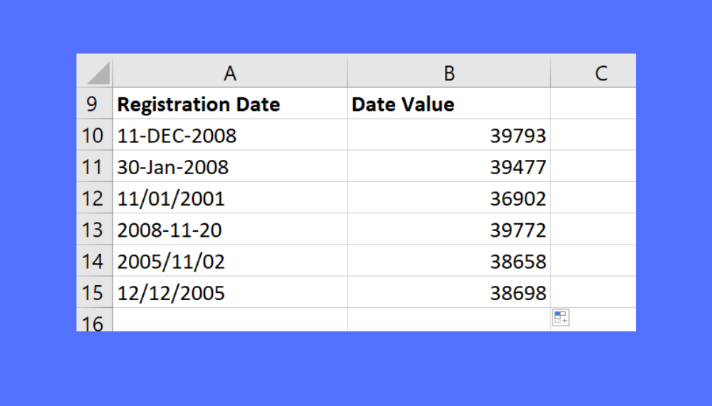 excel date value
