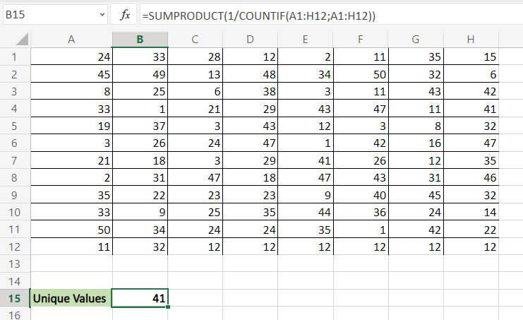 counting unique numbers in a range