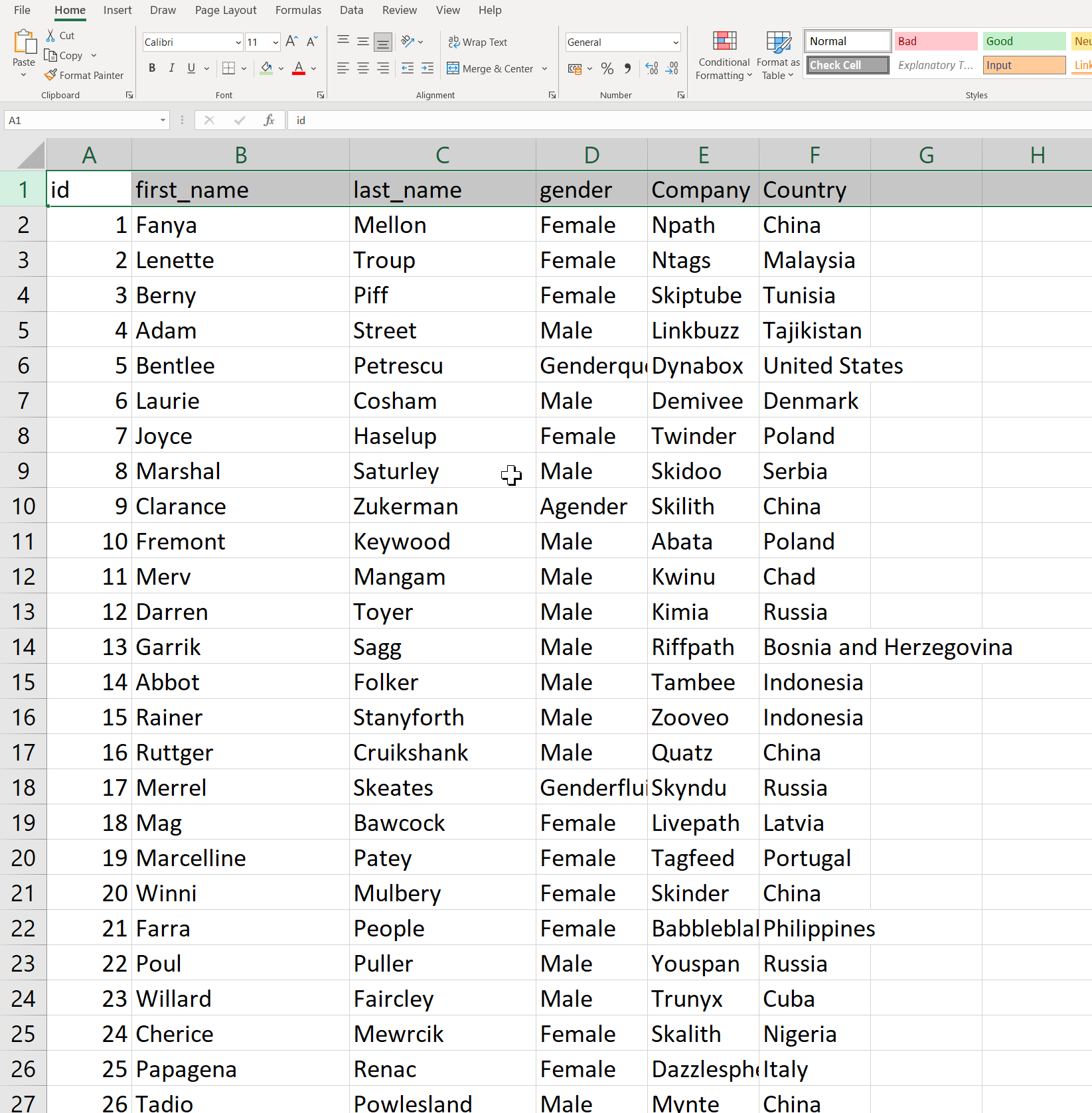 select header row to freeze panes in Excel