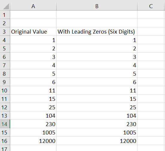 copy original numbers that we want to add leading zeros in Excel