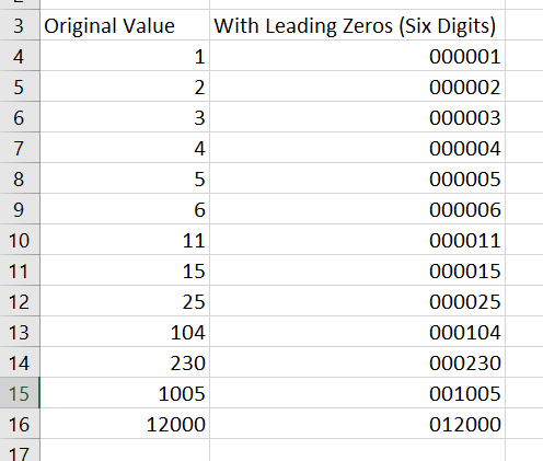 final result of adding leading zeros in Excel