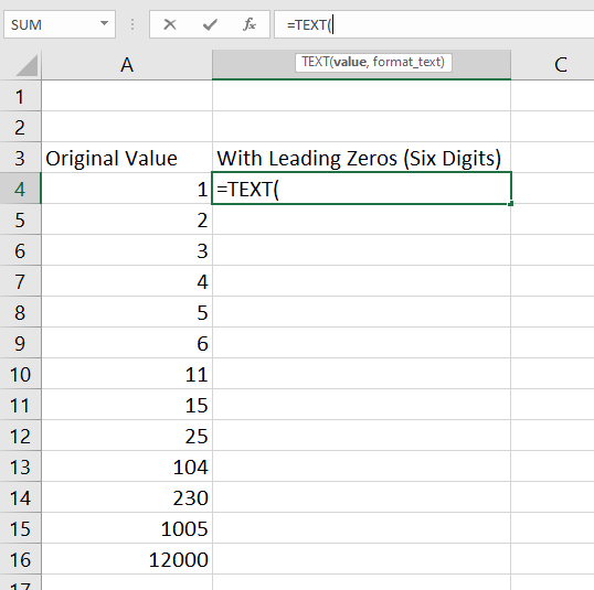 using TEXT to add leading zeros in Excel