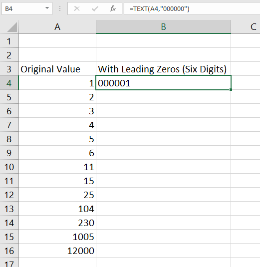 add leading zeros in Excel