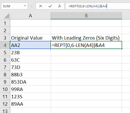 use REPT and LEN to add zeros to strings