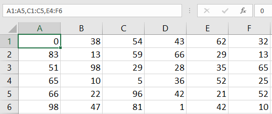 select non-adjacent cells in excel using the name box