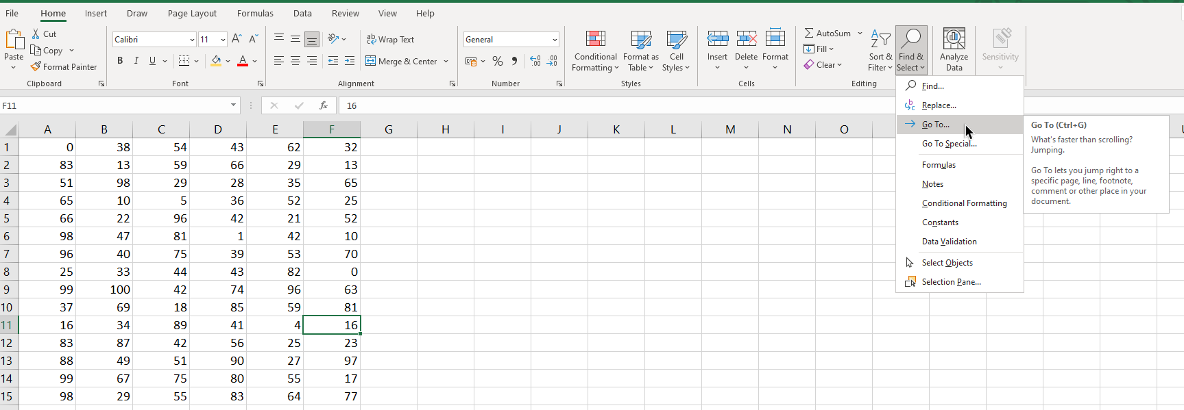 find the Go to... option to select non-adjacent cells in Excel