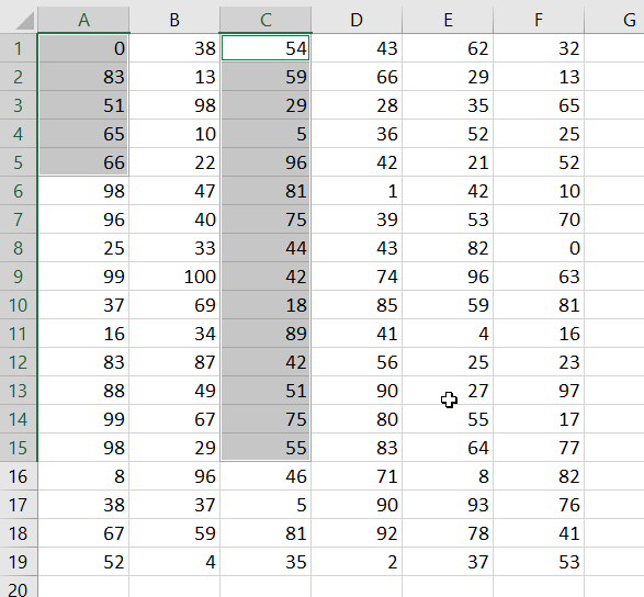 select non-adjacent cells through the Go to app