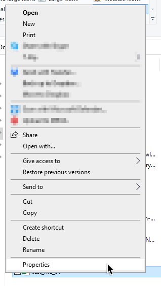 Open properties through the right-click menu