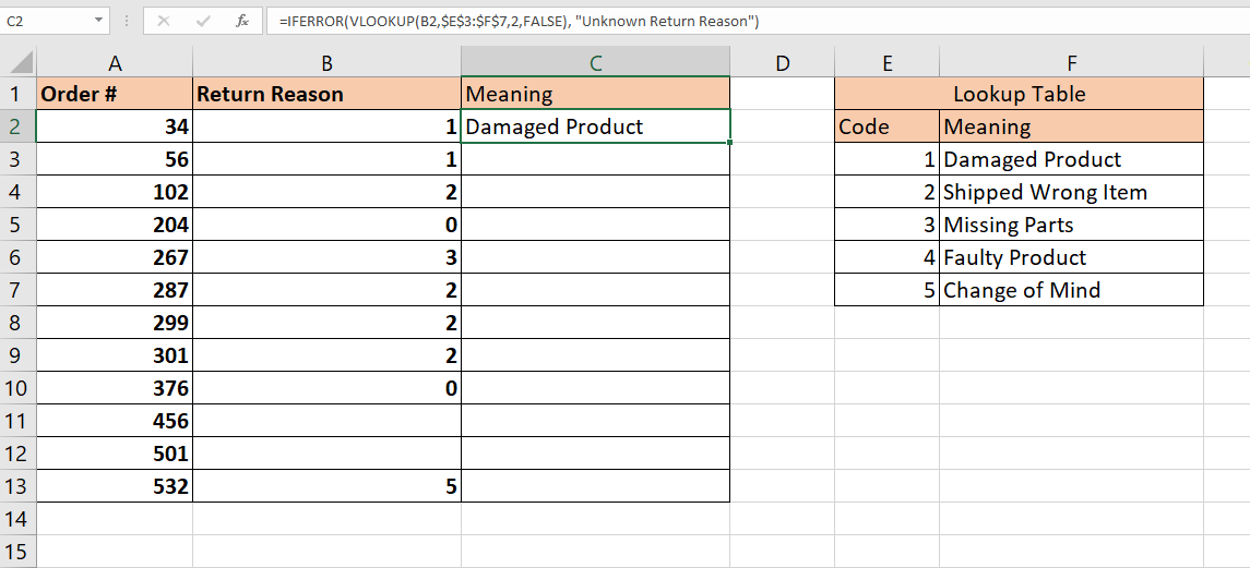 iserror function with vlookup 