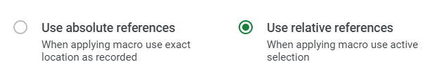 Using relative references when recording a new macro