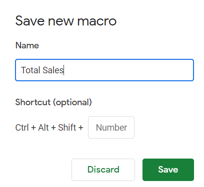 Saving a new macro in Google Sheets