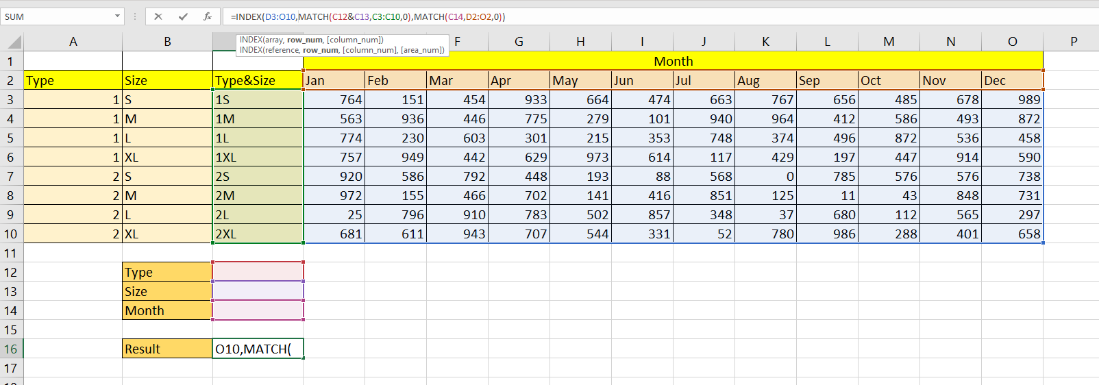 using index and match to perform a 3D table lookup in Excel