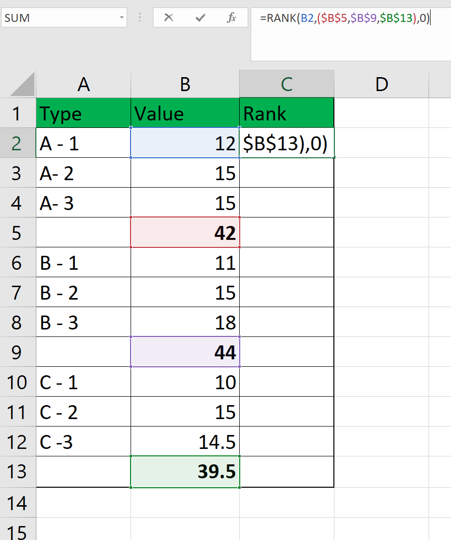 add non-continuous range as an argument to RANK function 